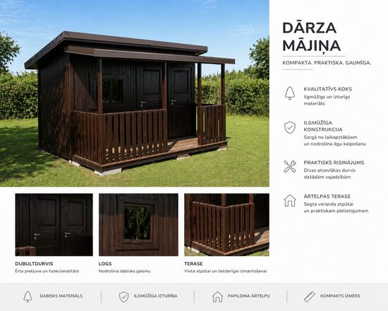 Noliktavas tipa dārza māja ar terasi, 4x1,8m plus terase 4x1,2m